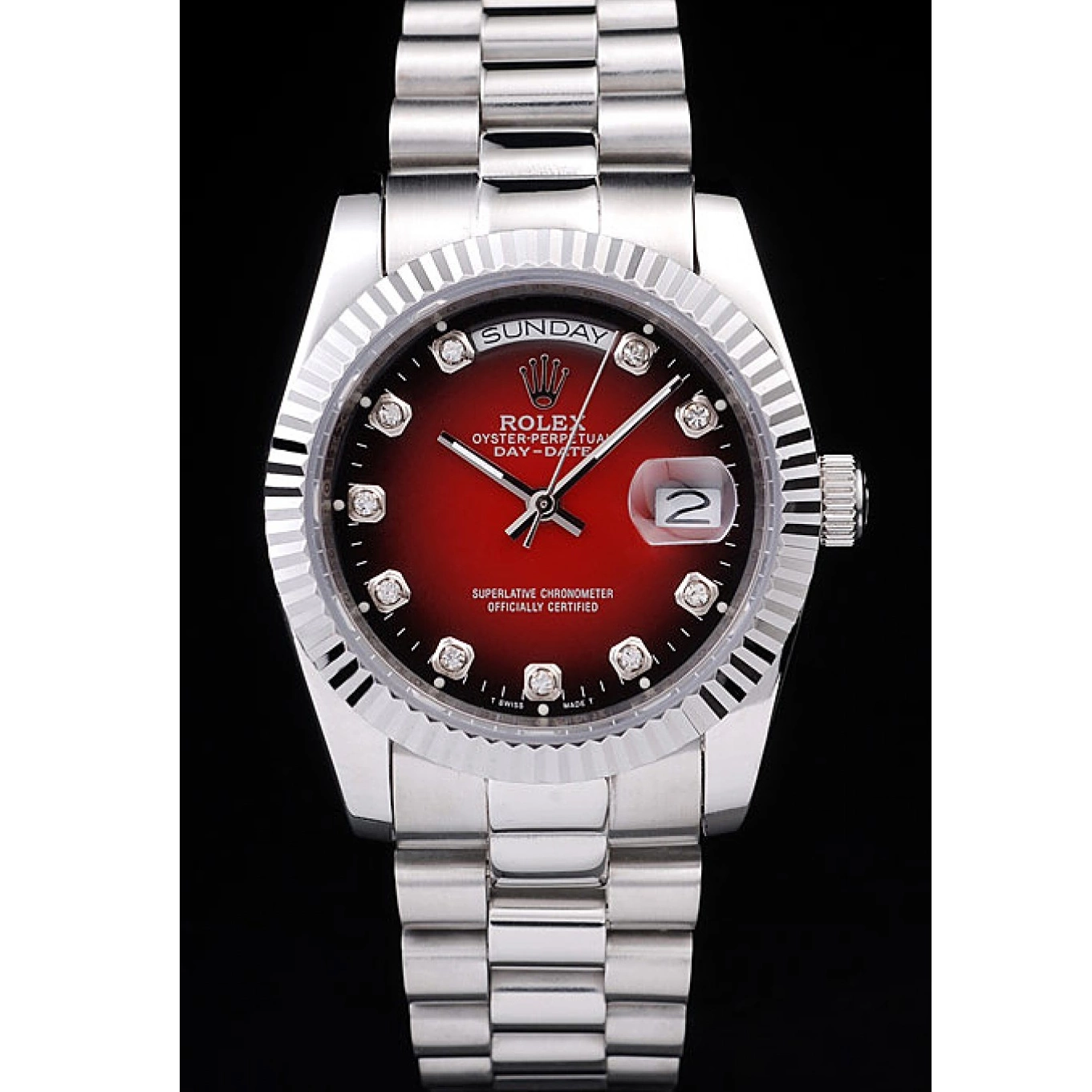 AAA replica watch Tone Stainless Two Rolex Day-Date Steel Polished Red Dial 0731